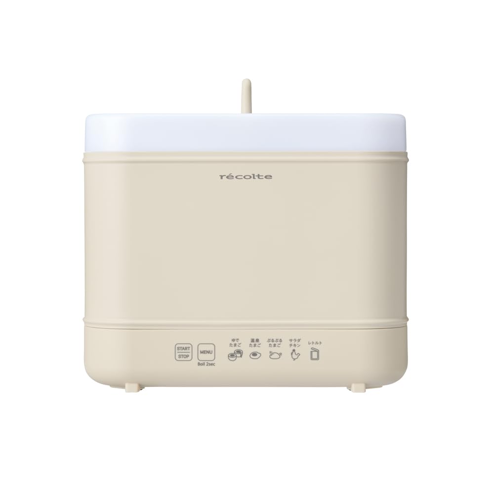 recolte Egg & Boil Cooker, Boiled Egg Maker, Salad Chicken Maker, Automatic, Stylish, Low Temperature Cooking, Retort Water Bath, Soft Boiled, Hard Boiled, Hot Spring Eggs, Egg Steamer, 1 to 4 Eggs at a Time, Cream White REB-1