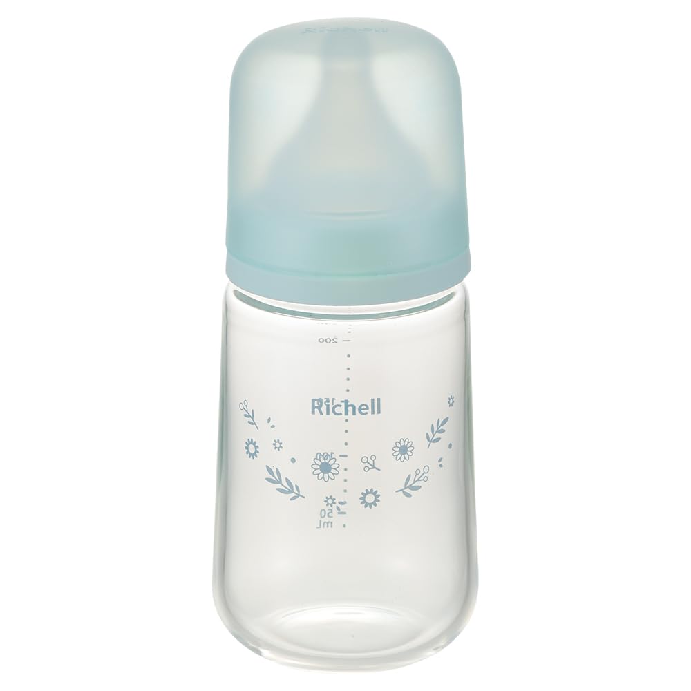 Richell Hanaemi Glass Baby Bottle 240mL Clear Blue Around 3 Months ~