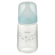 Richell Hanaemi Glass Baby Bottle 240mL Clear Blue Around 3 Months ~