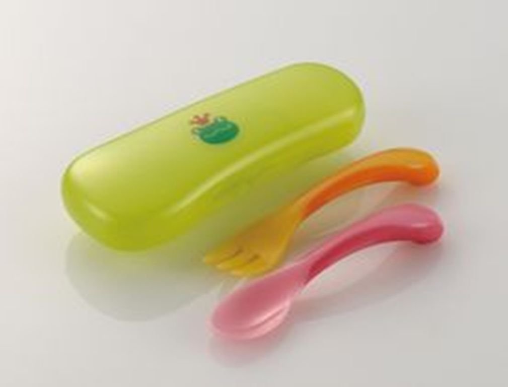 Richel Odekake Lunch-kun Nigi Nigi Spoon/Fork (with case) Pink & Yellow Perfect for first timers
