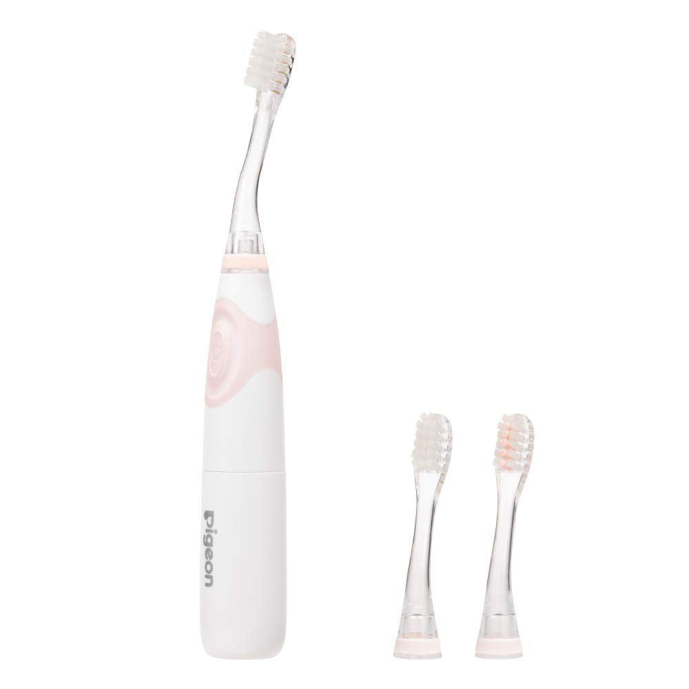 PIGEON Electric toothbrush for first-time finishing, pink (from around 6 months) Comes with 2 types of flocked brushes