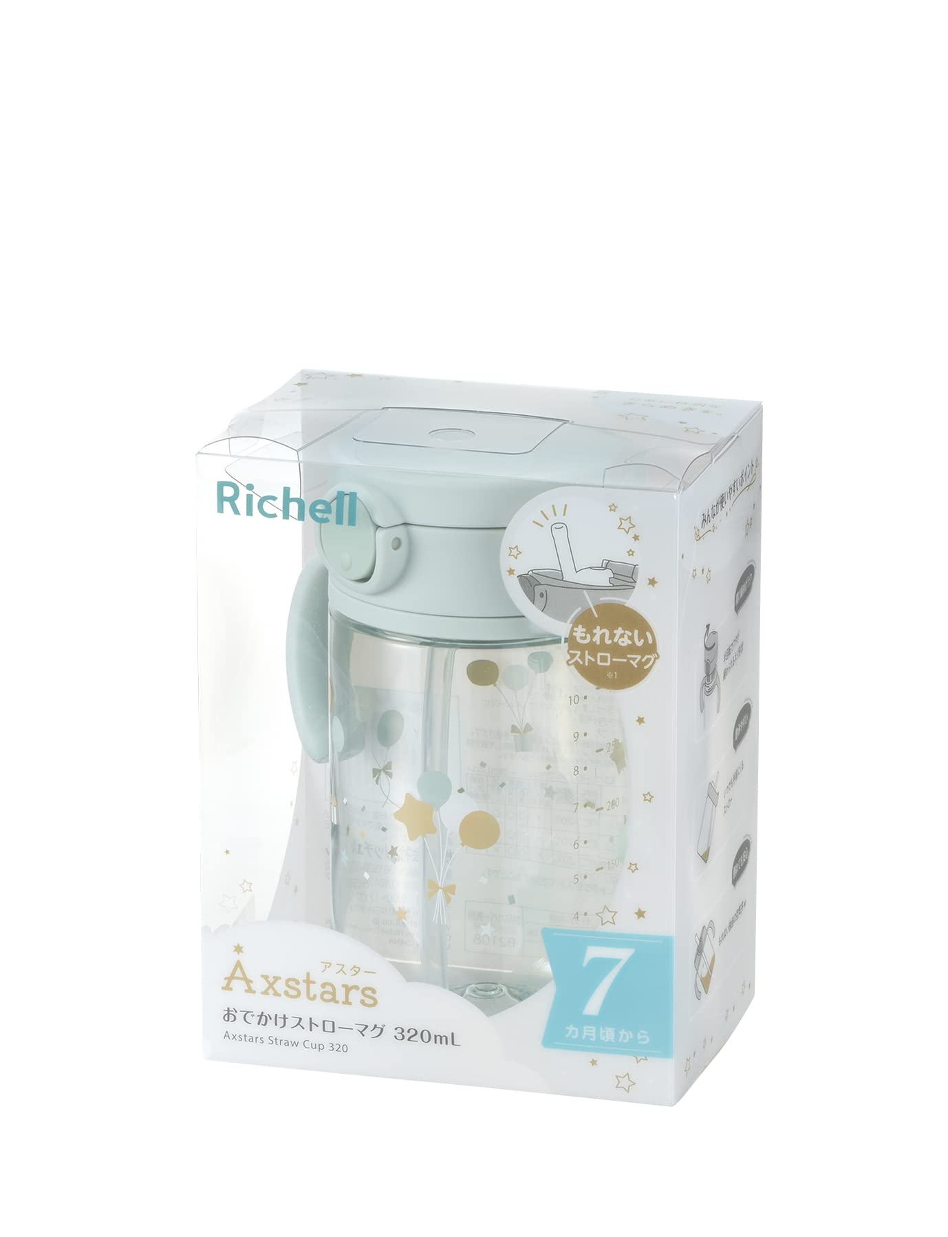 Richel Non-Leaking Easy to Wash Outing Straw Mug Light Blue 320ml From 7 Months You can use the straw at the front to drink until the end.
