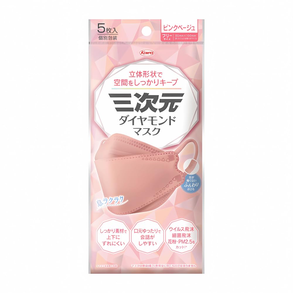 Three-dimensional diamond mask free size 5 pieces pink beige