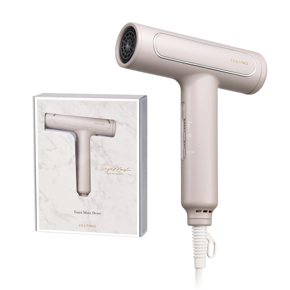 FESTINO Glossy Moist Dryer (SMHB-029) Fast Drying, Large Air Volume, Compact, 4 Mode Switching, Lightweight 270g, With Far Infrared Negative Ions (Sand Beige)