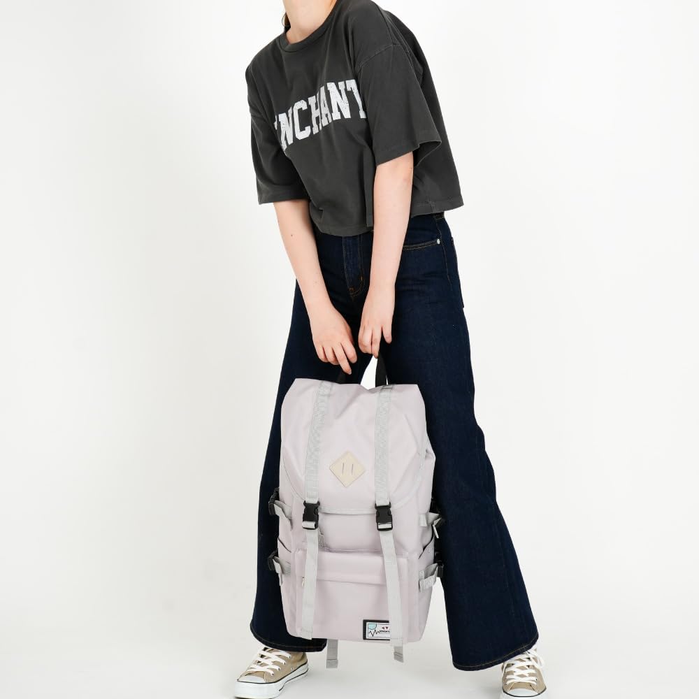 [Aventura] Rucksack Flap Backpack Water Repellent Nylon Large Capacity A4 Drawstring Logo Many of Pockets 20L Logo Back Zipper Greige 1526