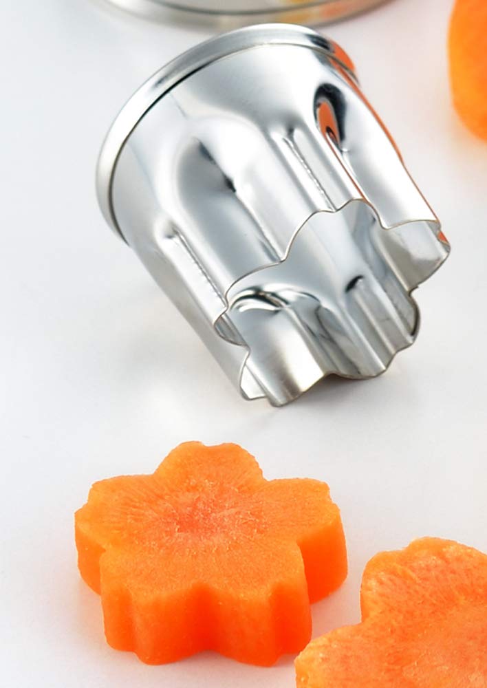 Yoshikawa Made in Japan Vegetable Cutter Mold Sakura Cutter Set of 5 Cooking Iroha YJ2790 Silver