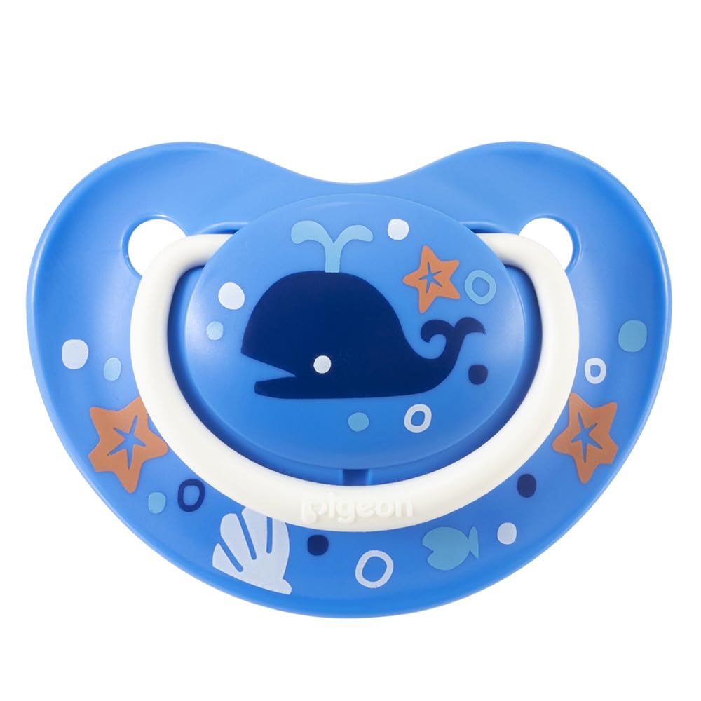 PIGEON Pigeon Pacifier Fun Friends 6-18 Months Special Cover Included Whale Pattern Skin Friendly Silicone Blue L Size