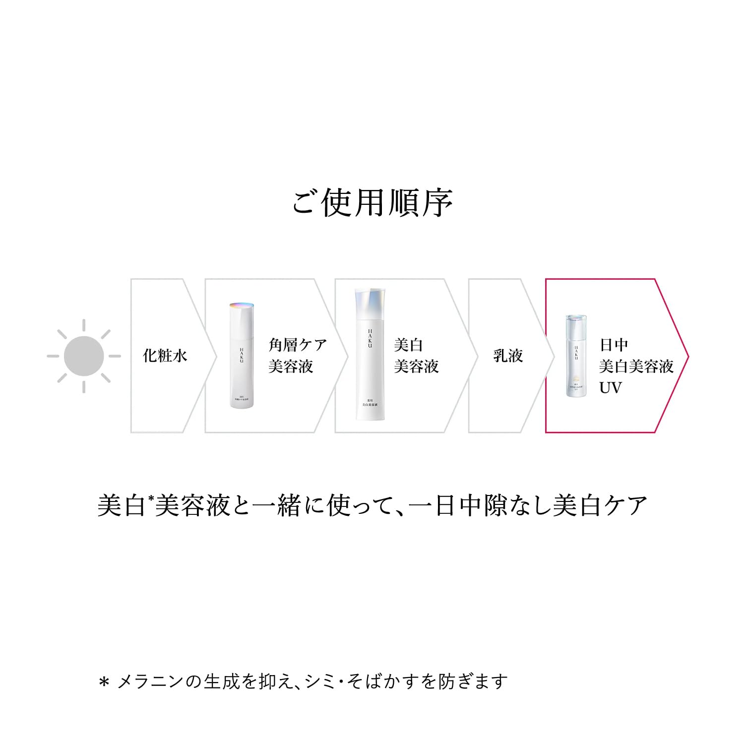 HAKU 미용액 데이브라이트닝 UV 45mL SPF50+ ・PA++++ 의약부외품 아침용・일중용 미백 기미 예방 m-트라넥삼산 4MSK