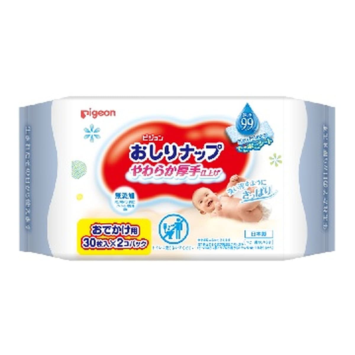 Pigeon Butt Nap Soft and thick finish 99% pure water for going out (30 sheets x 2) Baby wipes