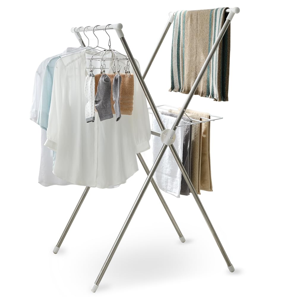 Iris Ohyama Easy to assemble, Compact laundry dryer with towel hanger that can also dry futons, Serves about 2 people, Width approx. 70 x Depth approx. 78 x Height approx. 130 cm, Stainless steel H-70XN