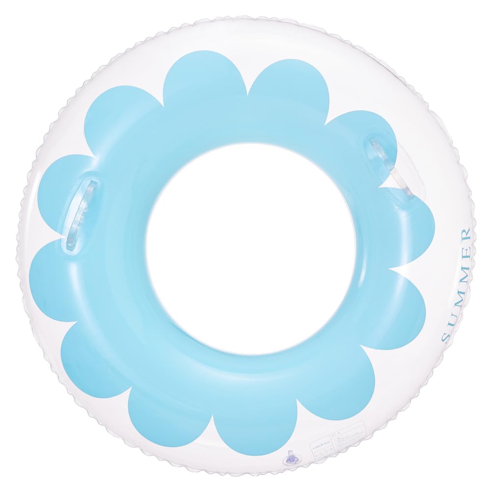 DINETTE Float Beach Swimming Pool Round (Transparent Floral Pattern Blue with Handle, 100#)