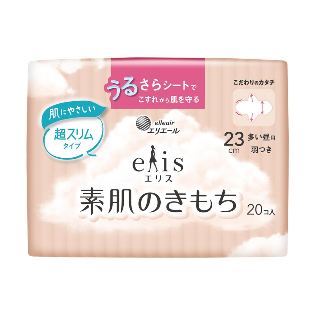 Eris Bare Skin Feeling Super Slim with Wings 23cm (for heavy daytime use) 20 pieces