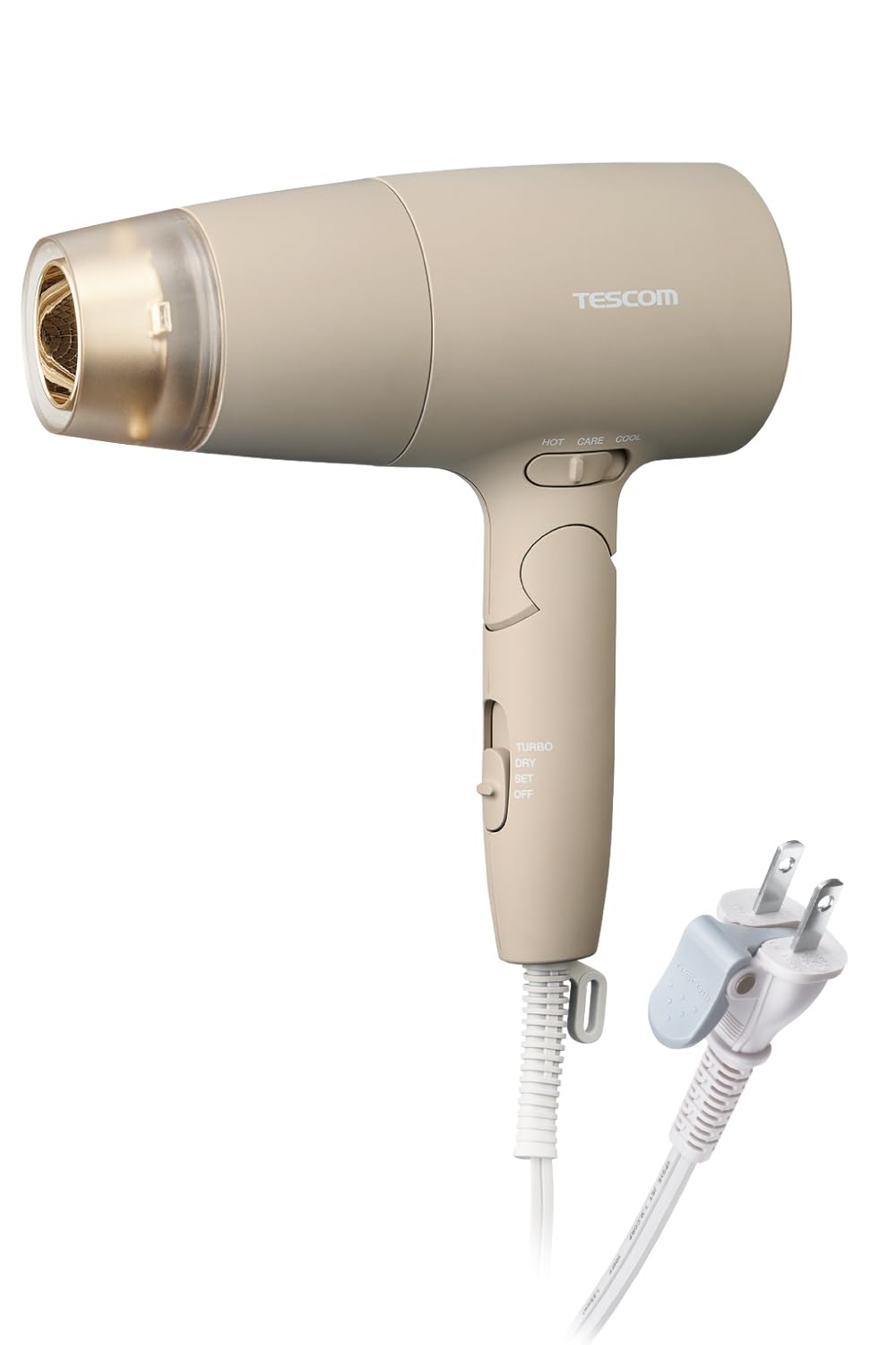 TESCOM Hair dryer with protect ion care mode, speed up hood included, cold/warm air, large air volume, lightweight, foldable, loose plug, Greige TD560A-C