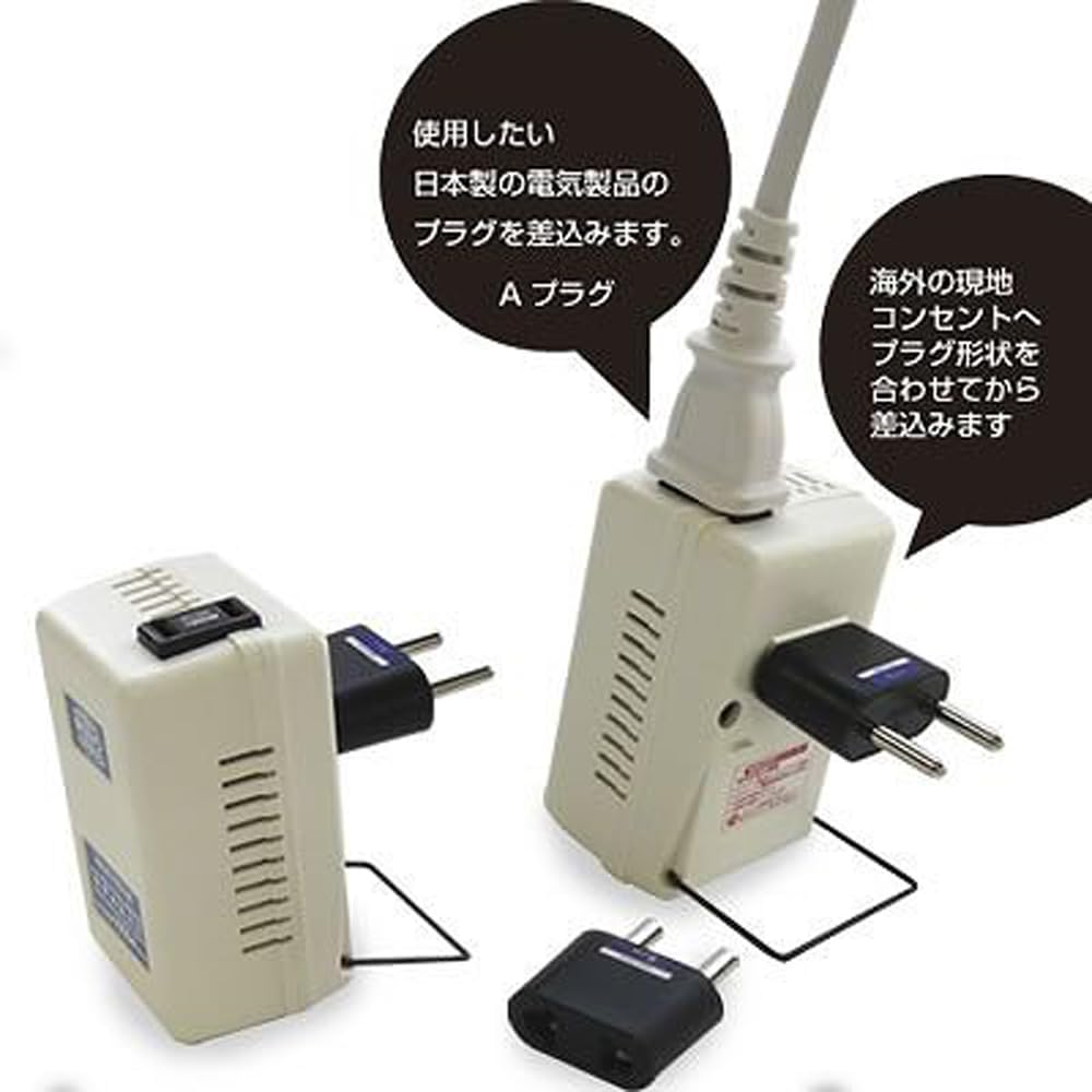 야자와 해외 여행용 변압기 전세계 대응 전자식(열기구 전용) AC130V-240V 용량 1000W까지 본체 플러그 A 부속 플러그 B·C 코드 없음 HTD130240V1000W