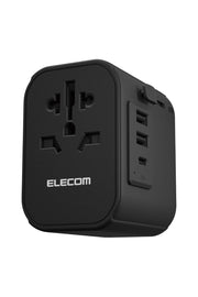 ELECOM Overseas Conversion Plug A/BF/O/C Type USB Type-C x 1 USB-A x 2 15W Polar Compatible (N Pole Compatible) Black T-HPAM-15A2CBK
