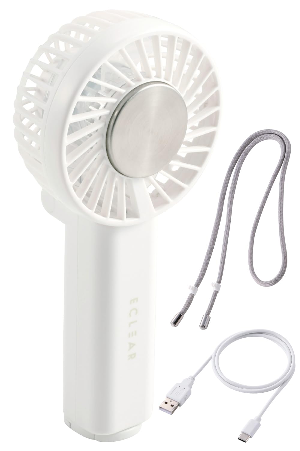[2025 Model] ELECOM Handy Fan Cooling Plate 3 Level Adjustment Freestanding Carabiner Strap Included Foldable Tabletop USB Fan Type-C-A Cable Included White FAN-U252WH