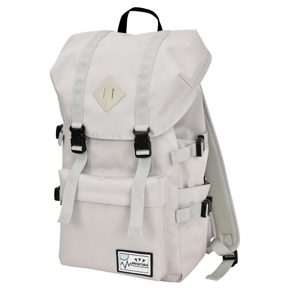 [Aventura] Rucksack Flap Backpack Water Repellent Nylon Large Capacity A4 Drawstring Logo Many of Pockets 20L Logo Back Zipper Greige 1526