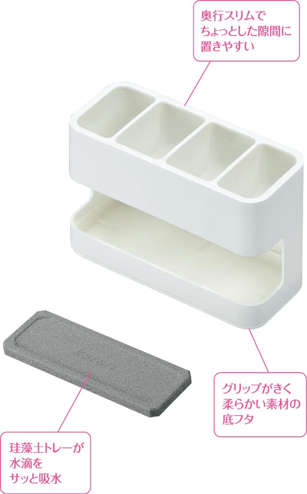 Anesti Resin Diatomite Drainer Karari Cutlery Stand Square White Approx. Width 15 x Depth 6.5 cm x Height 10 cm HO1945