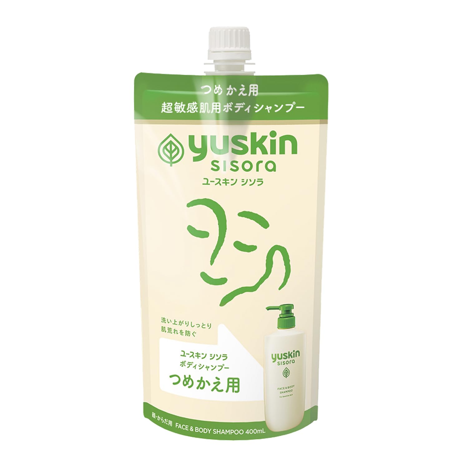 유스킨 시소라 바디 샴푸 리필 파우치 400ml 무향료 무착색 저자극성 민감한 피부 부피가 큰 피부 촉촉한 두피의 세척에도