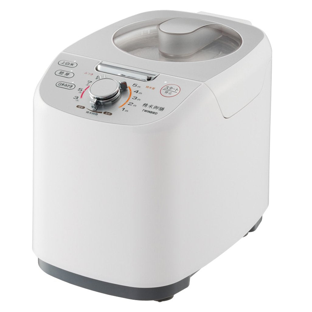 TWINBIRD Rice Polishing Machine for Home Use, Stirring Type, Rice Polishing, Bumping Adjustment, Compact, Rice Polishing Set, Lightweight, Easy Operation, 5 Cups, White MR-E751W