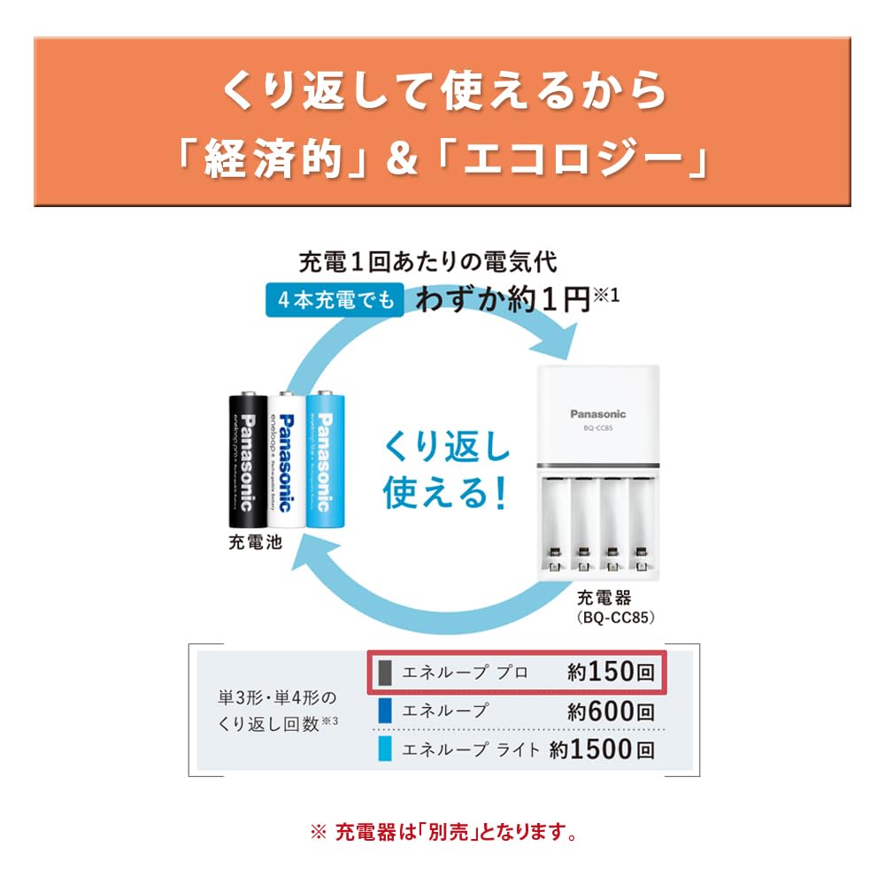 [6 sets: 24 pieces in total] Panasonic Eneloop Pro AA BK-3HCD/4H Rechargeable Batteries 4 Pieces High-end Model Nickel Metal Hydride Batteries [Penlight King Blade Kimbre Batteries]