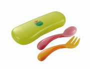Richel Odekake Lunch-kun Nigi Nigi Spoon/Fork (with case) Pink & Yellow Perfect for first timers
