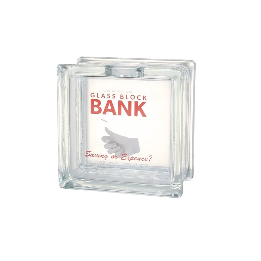 Dalton Glass Block Bank Square Piggy Bank Coin Height 145mm Width 145mm Depth 80mm H20-0192SQ