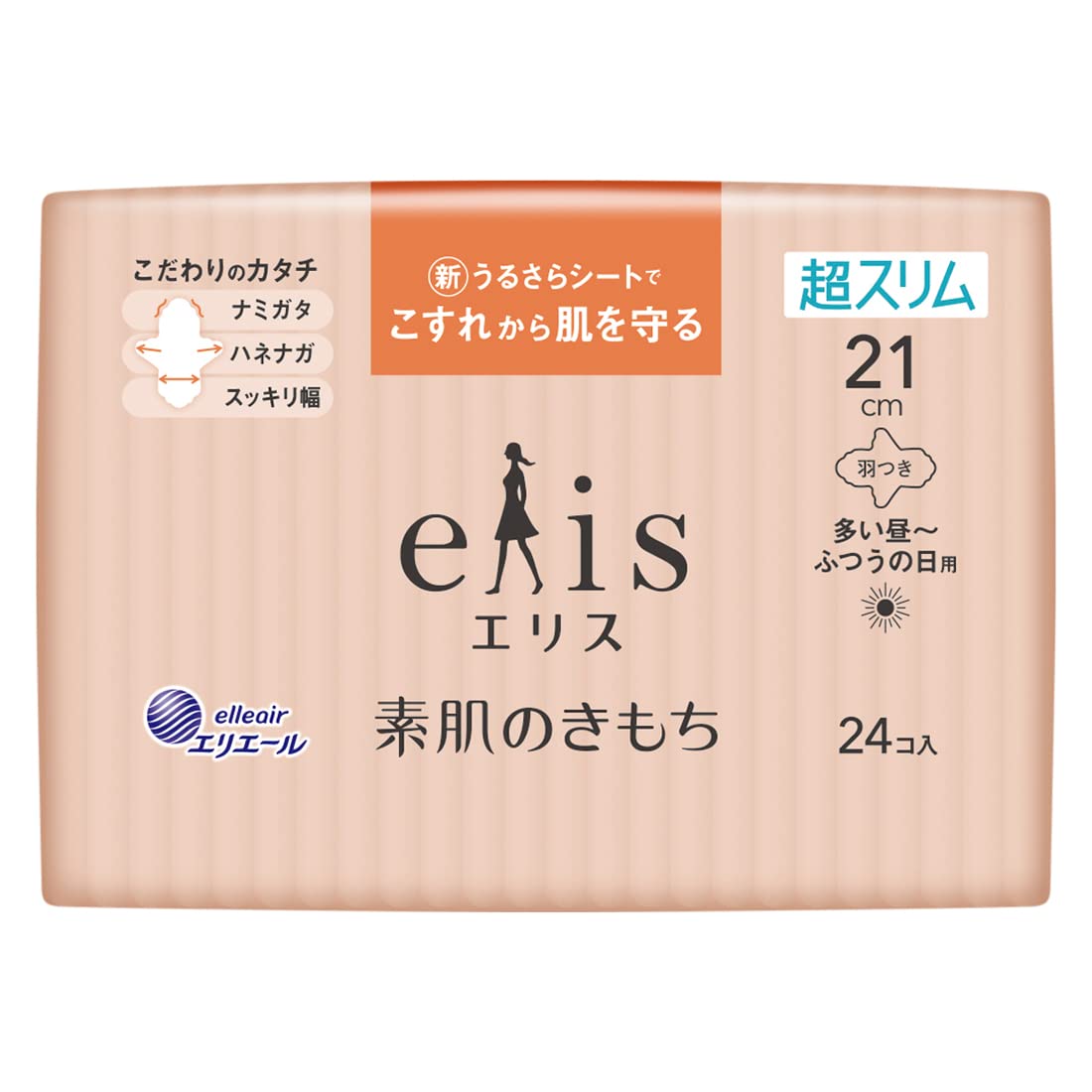 Eris Bare Skin Feeling Super Slim with Wings 21cm (For Heavy Days to Regular Days) 24 Sheets x 4 Pieces
