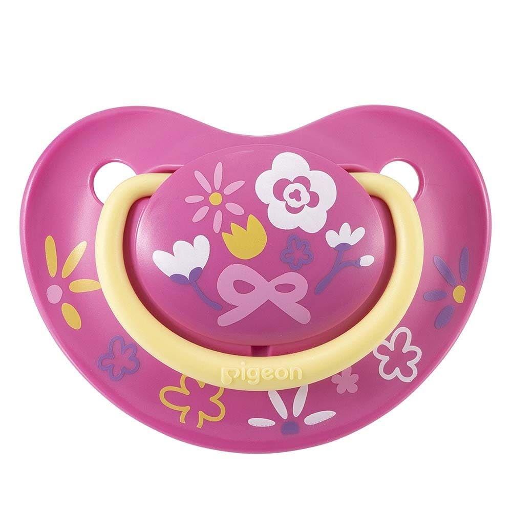 PIGEON Pacifier Fun Friends 6-18 months with special cover Flower pattern Skin-friendly silicone Pink L size