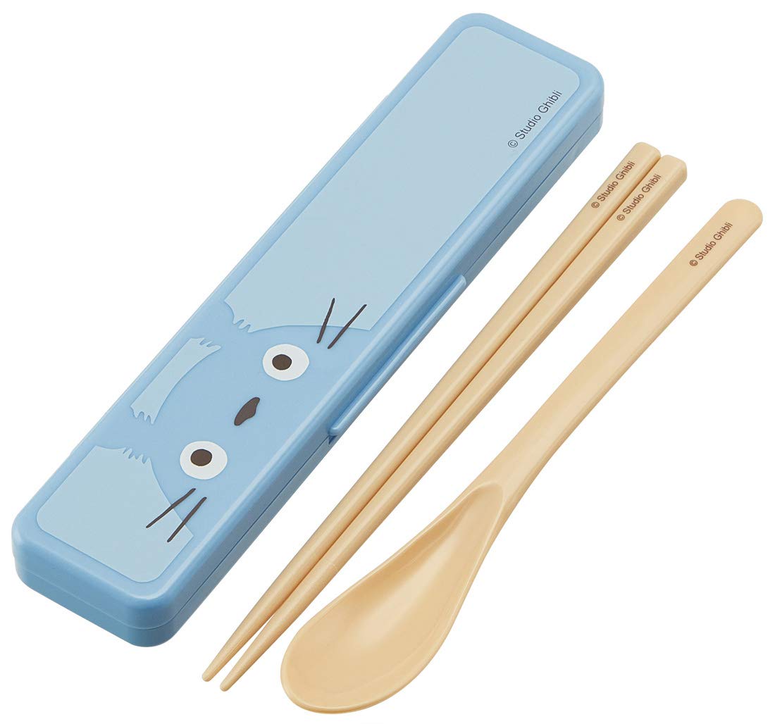 Skater Chopsticks Spoon Set Lunch Box for Adults Antibacterial Combination Set 18cm Non-clacking Made in Japan Ghibli Totoro Face CCS3SAAG-A
