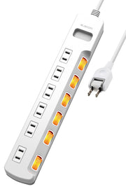 ELECOM Power Tap, 6 Ports, 3m, Lightning Guard, Individual Switch, Dust Shutter Included, Heat Resistant, Conforms to PSE Technical Standards, White T-K6A-2630WH