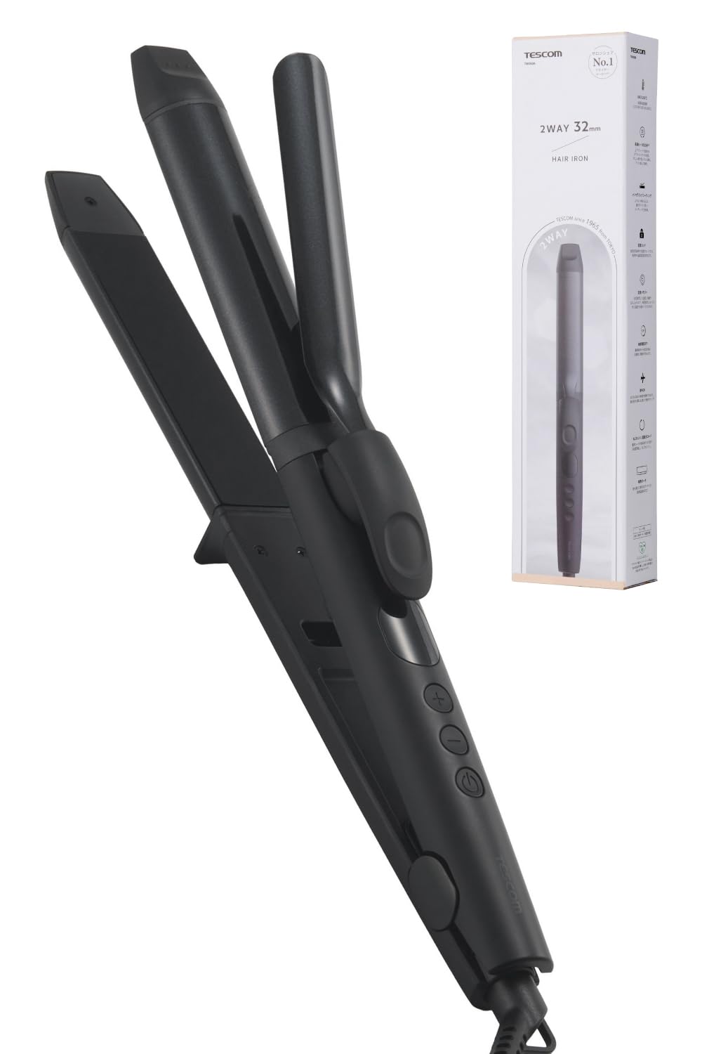 TESCOM Hair Iron Iron 32mm Straight/Curl 2way Nano Ceramic Coating 120-200℃ Temperature Adjustment/Lock/Memory Compatible with Overseas Auto Off Heat Resistant Pouch 1.7m Black TW363A-K