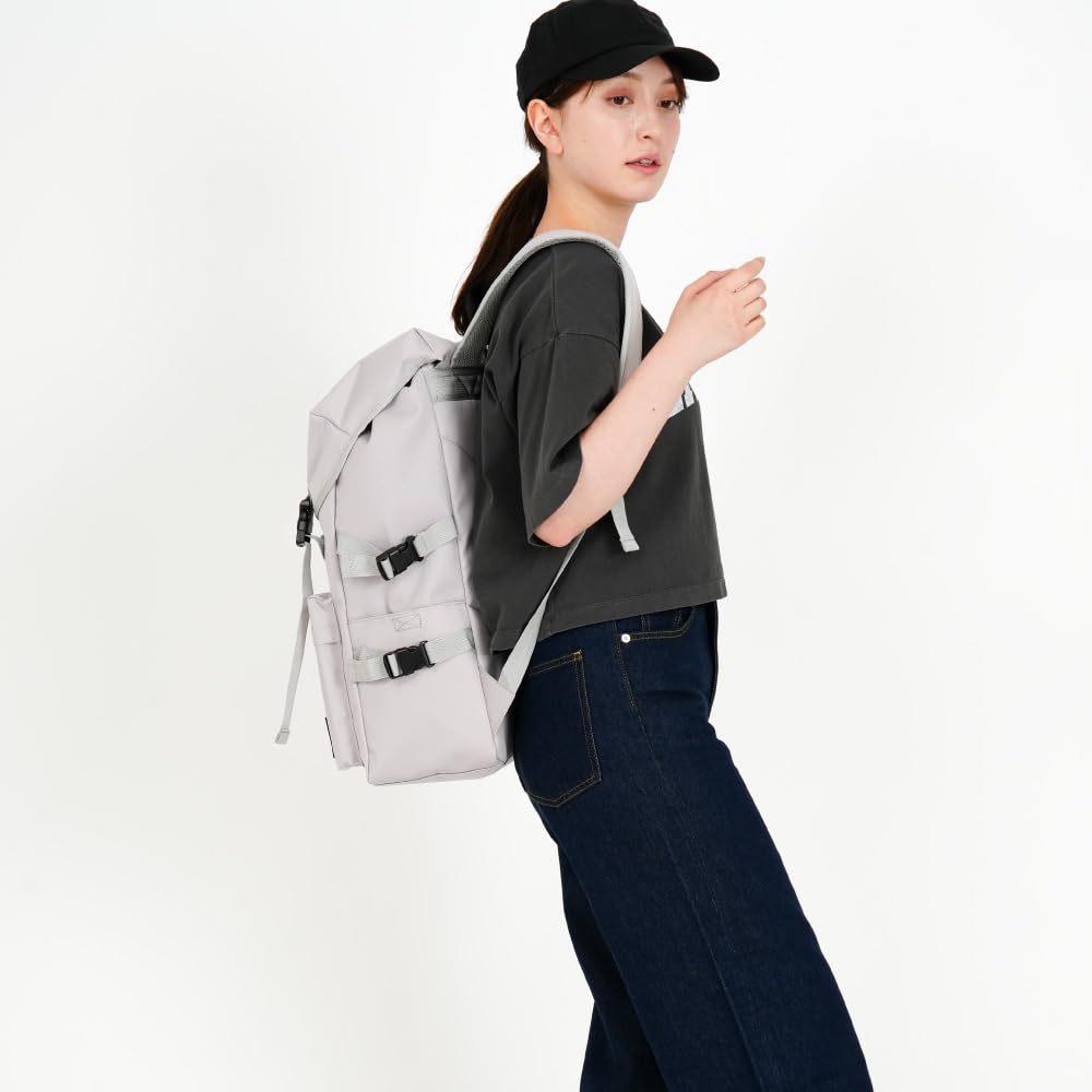 [Aventura] Rucksack Flap Backpack Water Repellent Nylon Large Capacity A4 Drawstring Logo Many of Pockets 20L Logo Back Zipper Greige 1526