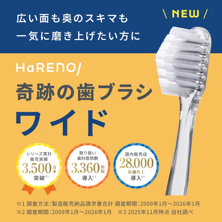 HaRENO 奇跡の歯ブラシ [ワイド] クリアブラック 3本セット おとな用