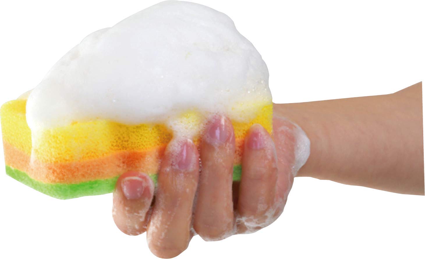 Kikron Kitchen Sponge, Made in Japan, Holds Foam, Saves Detergent, Does Not Scratch, Produces Foam, Orange & Green, 4 Pieces, Green Orange