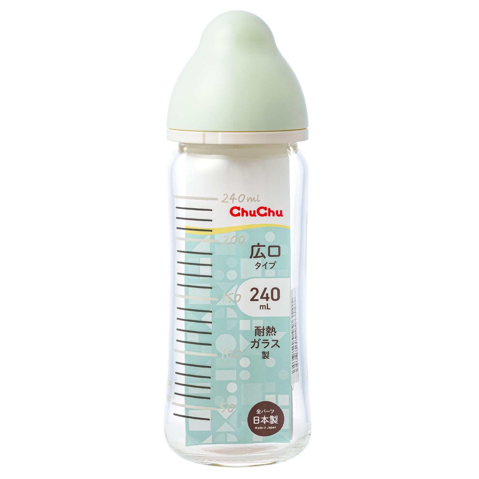 ChuChu(츄츄) 멀티 피트 광구 타입 내열 유리제 포유병 240mL 젖꼭지 일본제 신생아 졸유 전월령