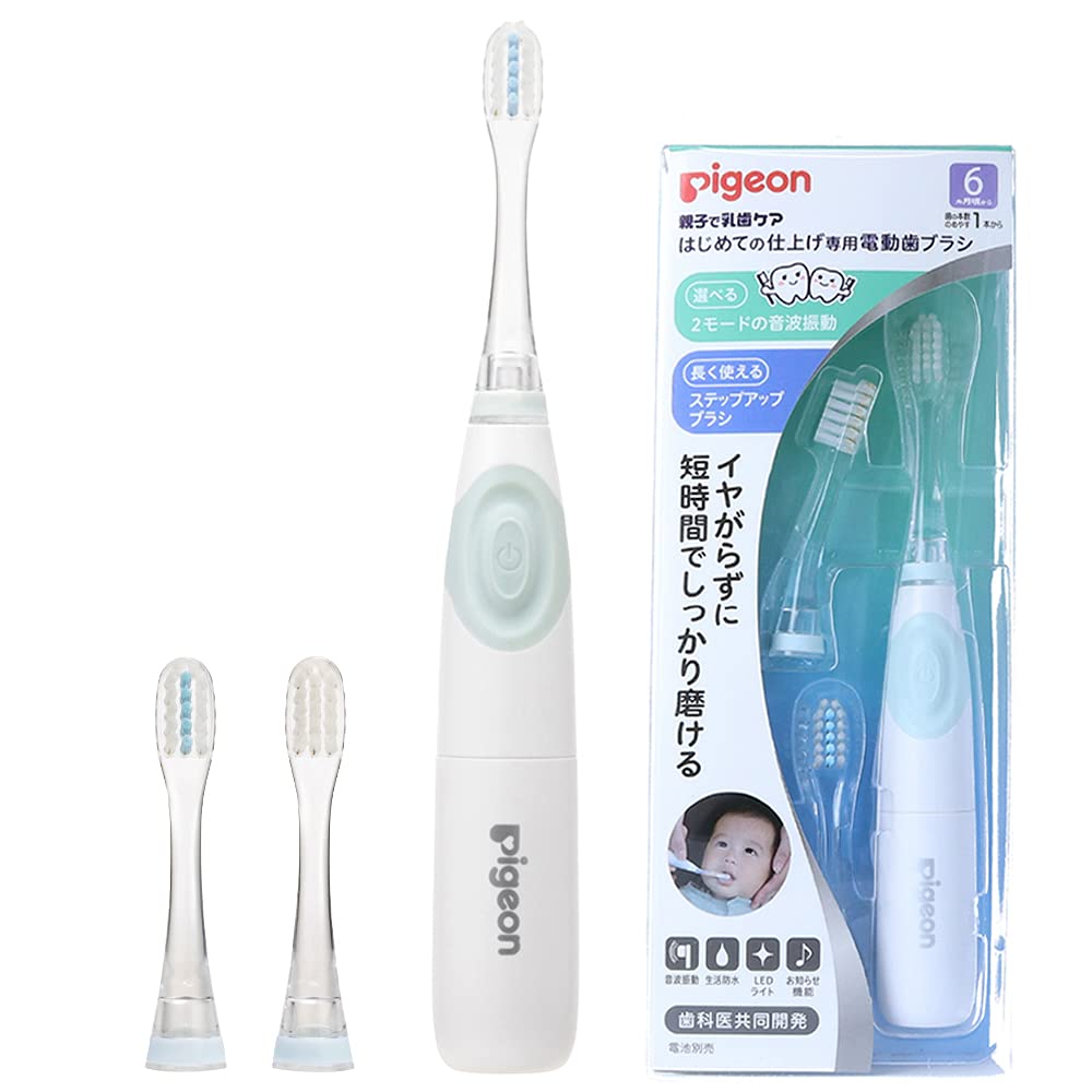 Pigeon Electric Toothbrush for First Finishing Green (From around 6 months) Comes with 2 types of flocked brushes