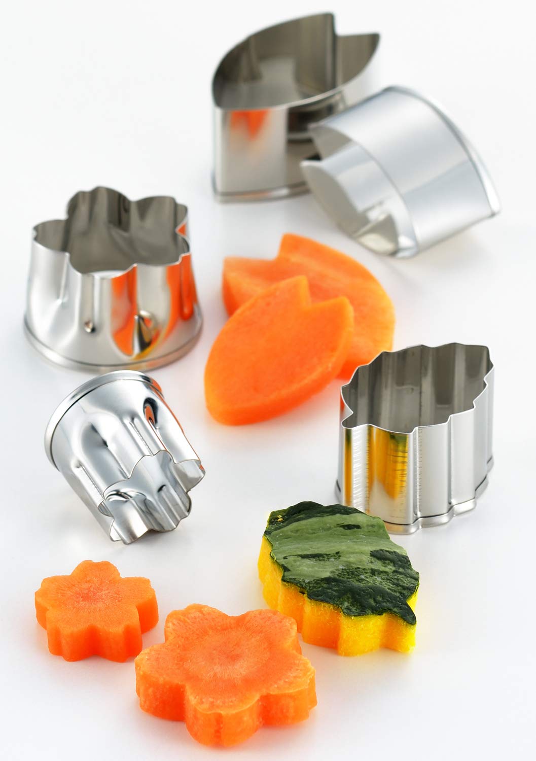 Yoshikawa Made in Japan Vegetable Cutter Mold Sakura Cutter Set of 5 Cooking Iroha YJ2790 Silver