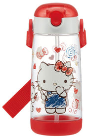 Skater Children's Water Bottle with Straw Clear Bottle 480ml One Touch Silicone Sanrio Hello Kitty Sketch Girls PDSH5-A
