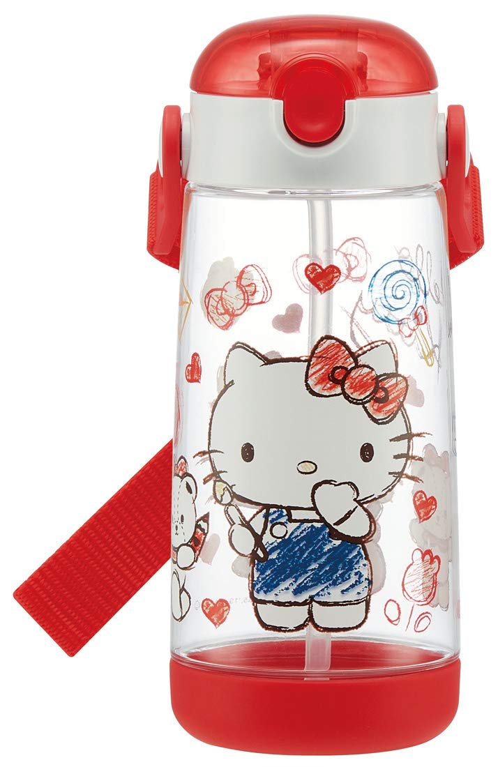 Skater Children's Water Bottle with Straw Clear Bottle 480ml One Touch Silicone Sanrio Hello Kitty Sketch Girls PDSH5-A