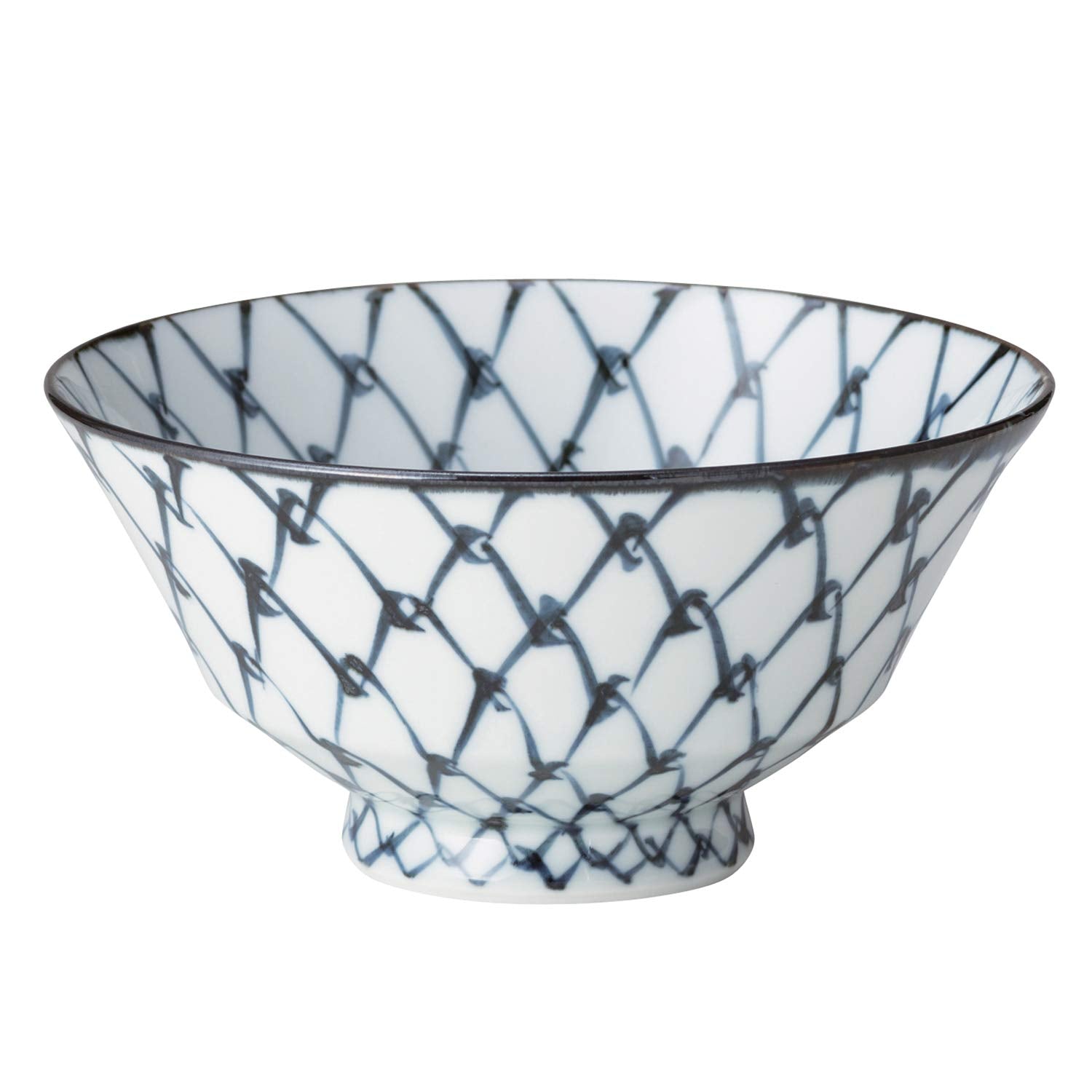 Nishikai pottery rice bowl, dyed LL, Hasami ware, Suehiro bowl, net pattern 18162