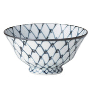 Nishikai pottery rice bowl, dyed LL, Hasami ware, Suehiro bowl, net pattern 18162