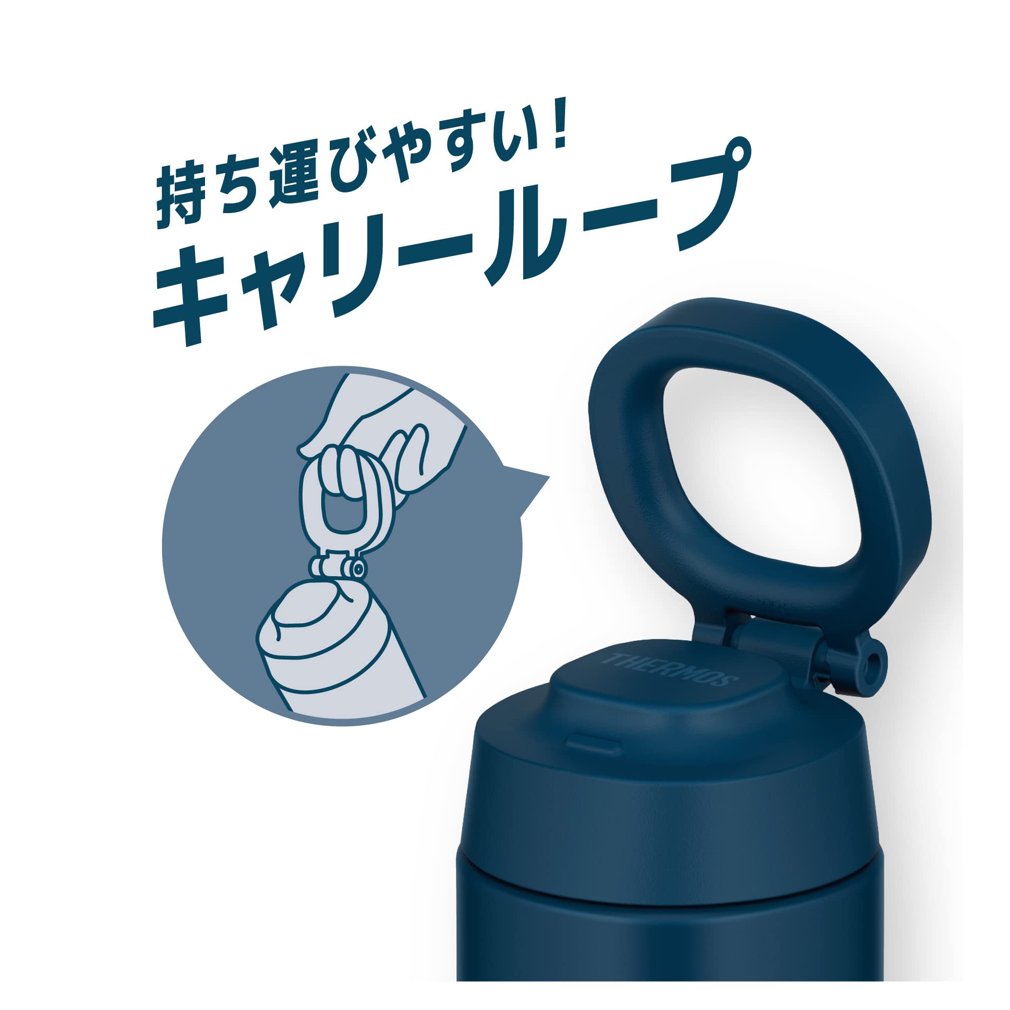 Thermos Water Bottle Vacuum Insulated Mobile Mug with Carry Loop 500ml Indigo Blue JOO-500 IBL