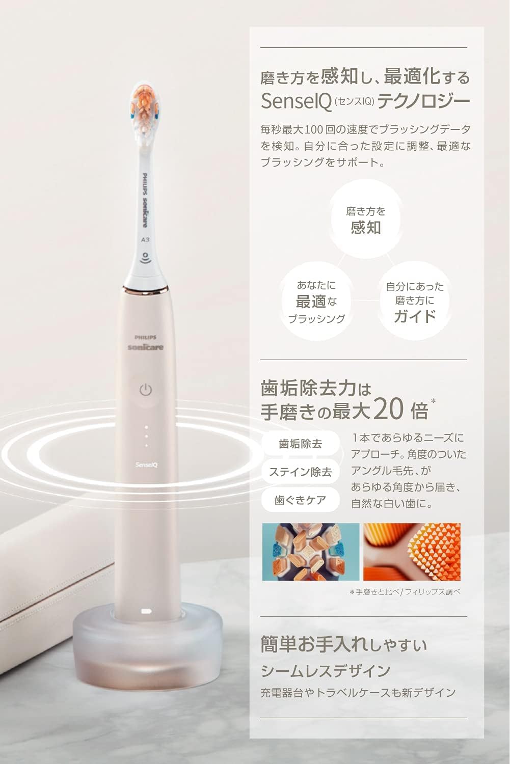 필립스 전기 칫솔 소닉 케어 9900 프레스티지 (휴대용 여행 케이스 포함) HX9992/21 샴페인