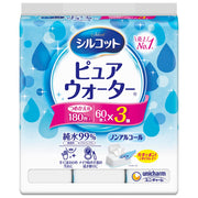 Silcot Wet Tissue Non-Alcohol Pure Water 99% Pure Water Refill 60 Sheets x 3 Packs (180 Sheets)