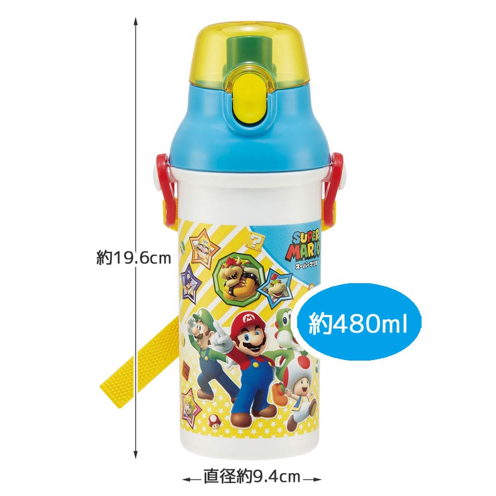 Skater Children's Ag+ Antibacterial Plastic Water Bottle 480ml Super Mario 21 Boys Made in Japan PSB5SANAG -A