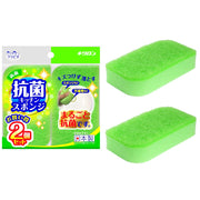 Kikron Kitchen Sponge Antibacterial Green 2 pieces Both sponge and non-woven fabric are antibacterial treated on both sides Easy to wash leaf shape Made in Japan Clipika