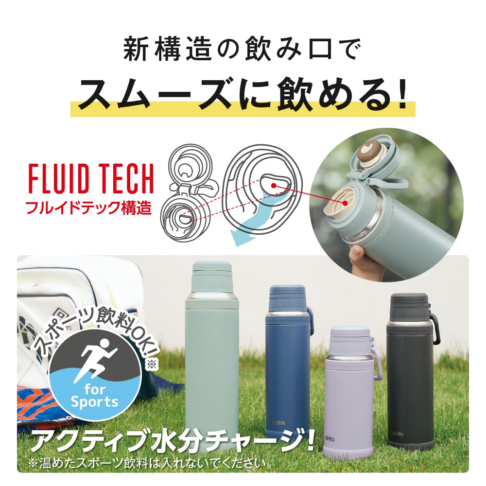 [With handle, thermal insulation, dishwasher safe] Thermos Water Bottle Vacuum Insulated Mobile Mug 1L Ash Green Convenient carrying loop Fluid tech construction for smooth drinking JOY-1000 ASG