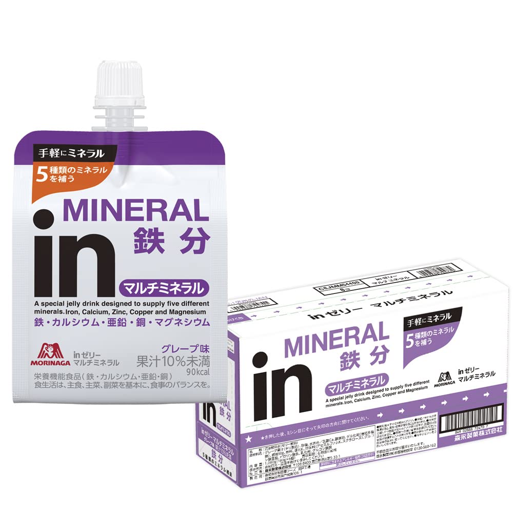 모리나가 제과 in젤리 멀티미네랄 180g × 6개 포도맛 10초 충전 영양기능식품(철·칼슘·아연·구리) 철분 아침식사 방재 비상식 삽입 컨디션 관리 국산