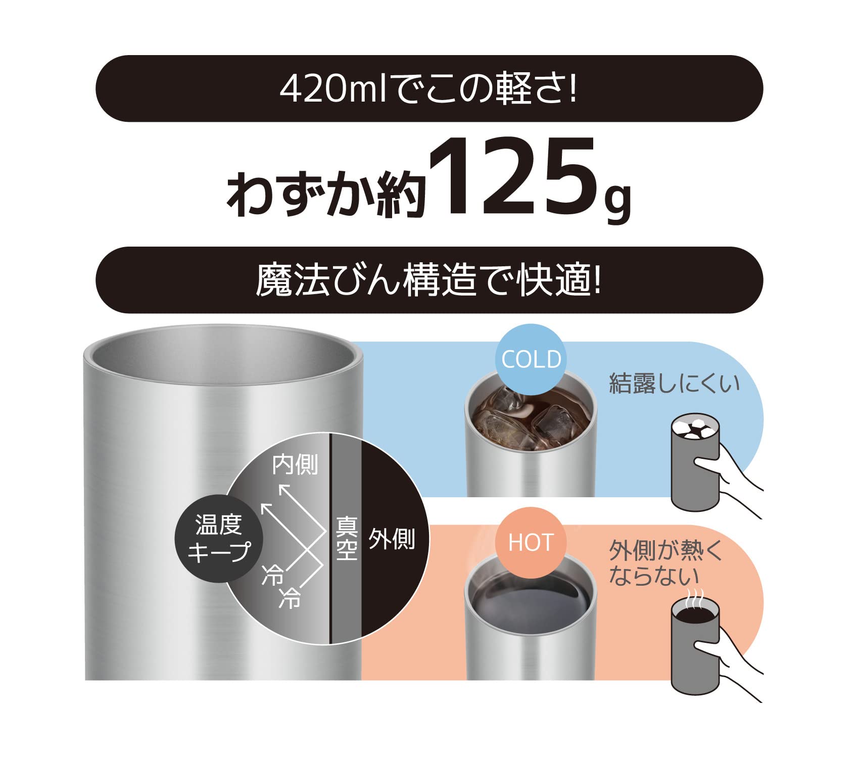 【경량 모델】서모스 진공 단열 텀블러 420ml 스테인리스 JDW-420 S